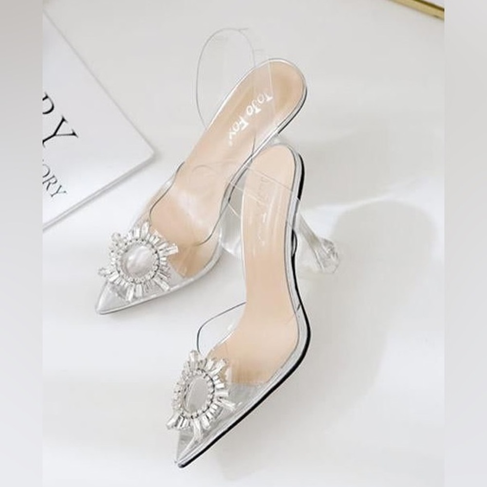 Jojo Fox Transparent Heels with Crystal Design - 39